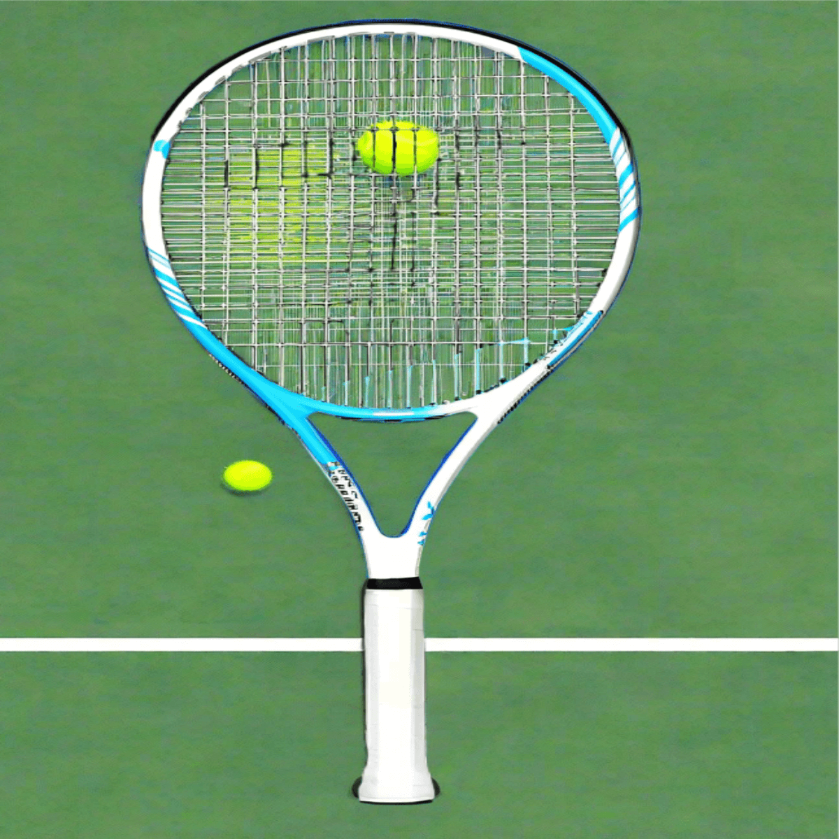 Teloon Tennis Racket hitting a tennis ball on the court, showcasing its lightweight and ergonomic design.