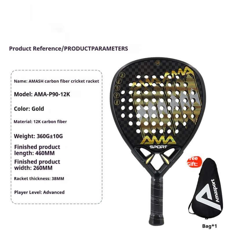 AMA Sports Carbon Fibber Tennis Racket with gold design and carbon fiber material for advanced players.