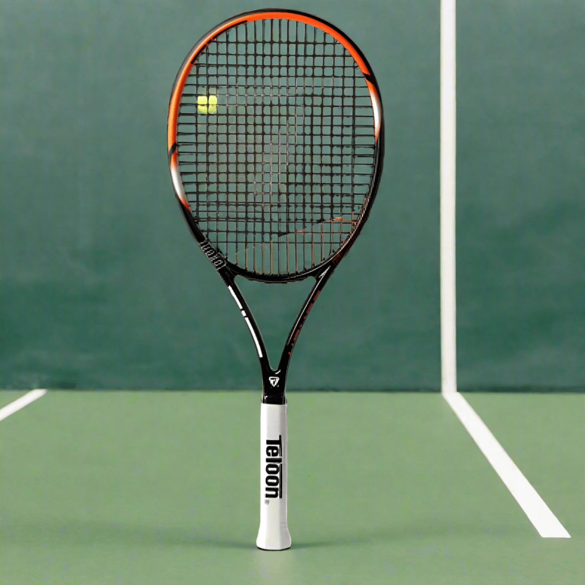 Teloon Tennis Racket on a tennis court showcasing its lightweight and ergonomic design for superior performance.