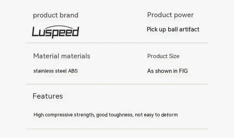 Adjustable tennis ball picker from Luspeed, featuring stainless steel construction and high compressive strength.