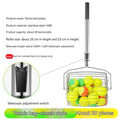 Adjustable tennis ball picker with stainless steel design, holds about 30 tennis balls for easy collection.