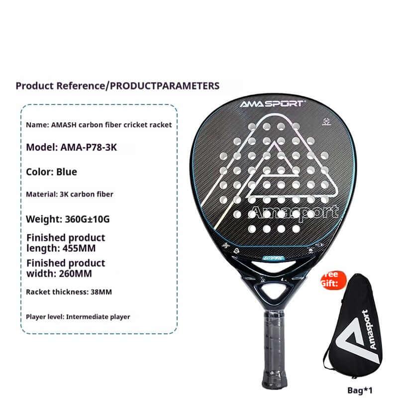 AMA Sports Carbon Fibber Tennis Racket showcasing its features and specifications for power and precision performance.