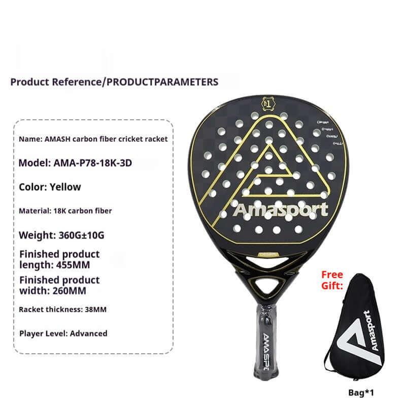 AMA Sports Carbon Fibber Tennis Racket, yellow color, featuring 18K carbon fiber, designed for advanced players looking for power.
