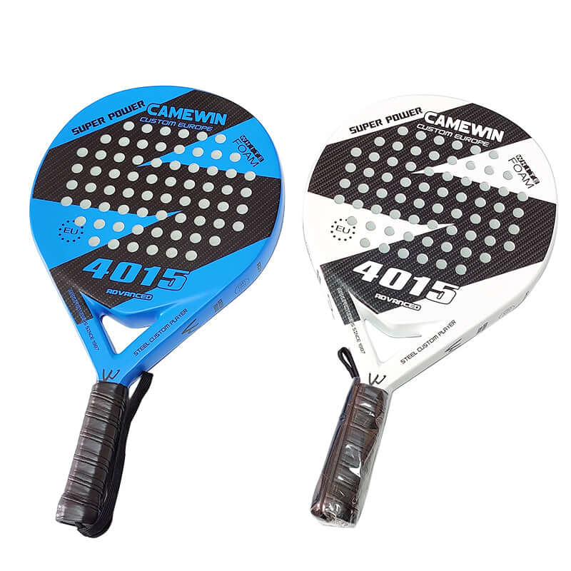 Beautiful Beach Appearance Sports Board Tennis Racket - blue and white paddle rackets with perforated surface.