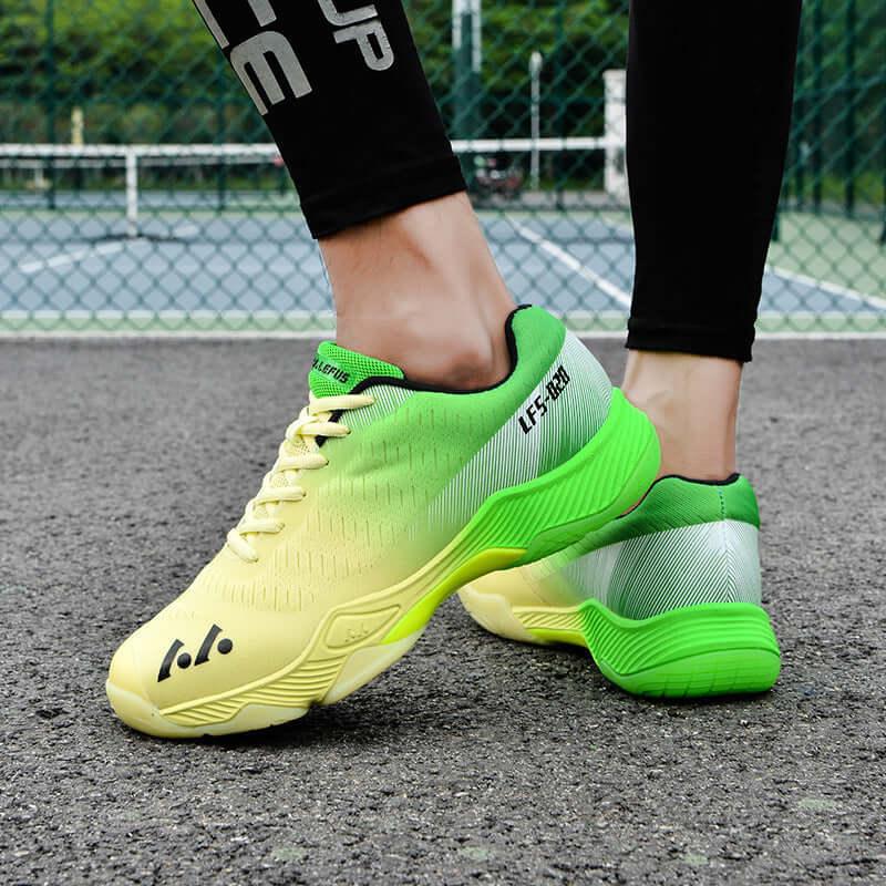 Breathable tennis shoes for men and women, featuring a lightweight design and vibrant yellow-green color, ideal for sports and casual wear.