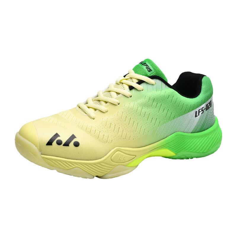 Breathable tennis shoes for men and women in yellow and green, designed for sports and casual wear.