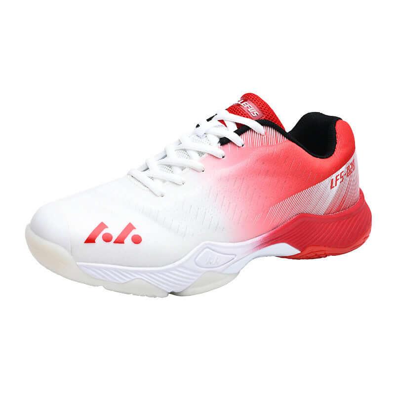 Breathable tennis shoes for men and women in white and red design, perfect for sports and casual wear.