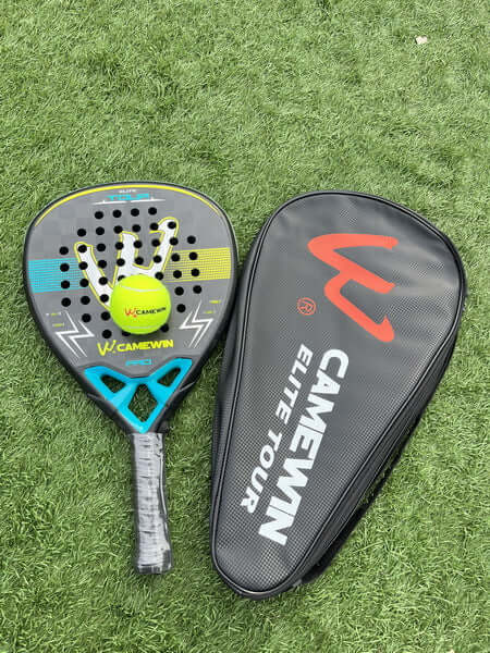 18K Transparent Carbon Tennis Rackets with matching cover on grass background.