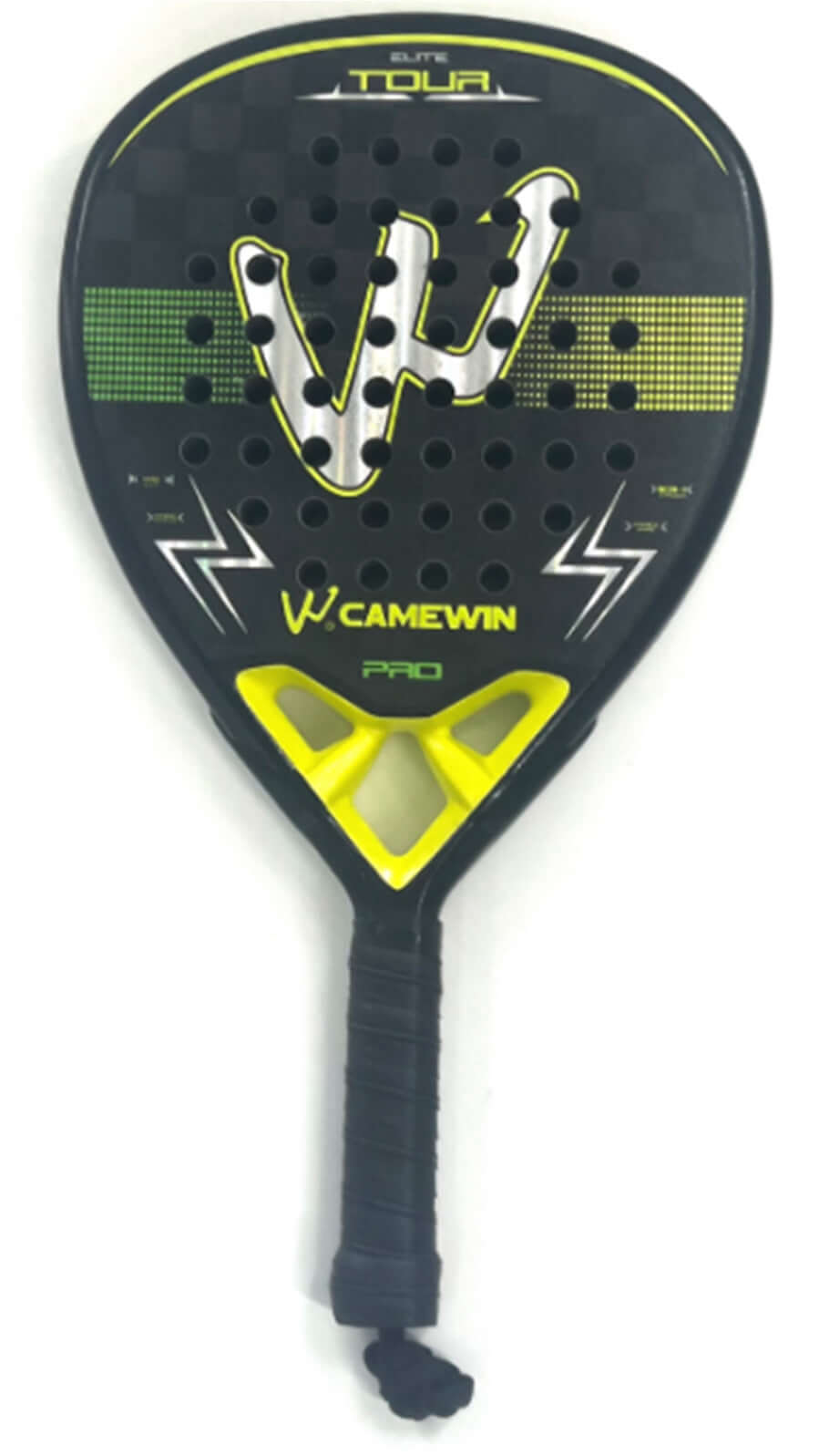 18K Transparent Carbon Tennis Rackets - CAMEWIN PRO paddle with bold black and yellow design for enhanced performance.