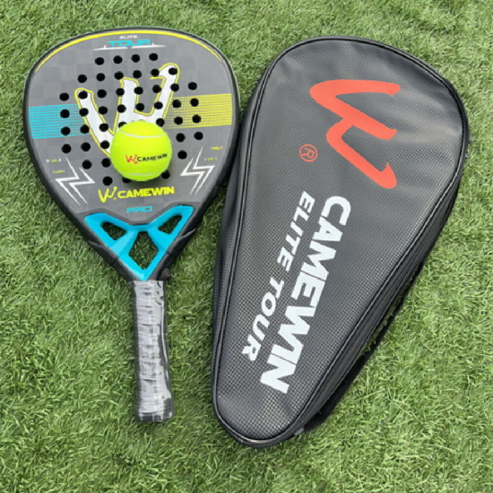 18K Transparent Carbon Tennis Rackets with a sleek design and protective cover on grass surface.