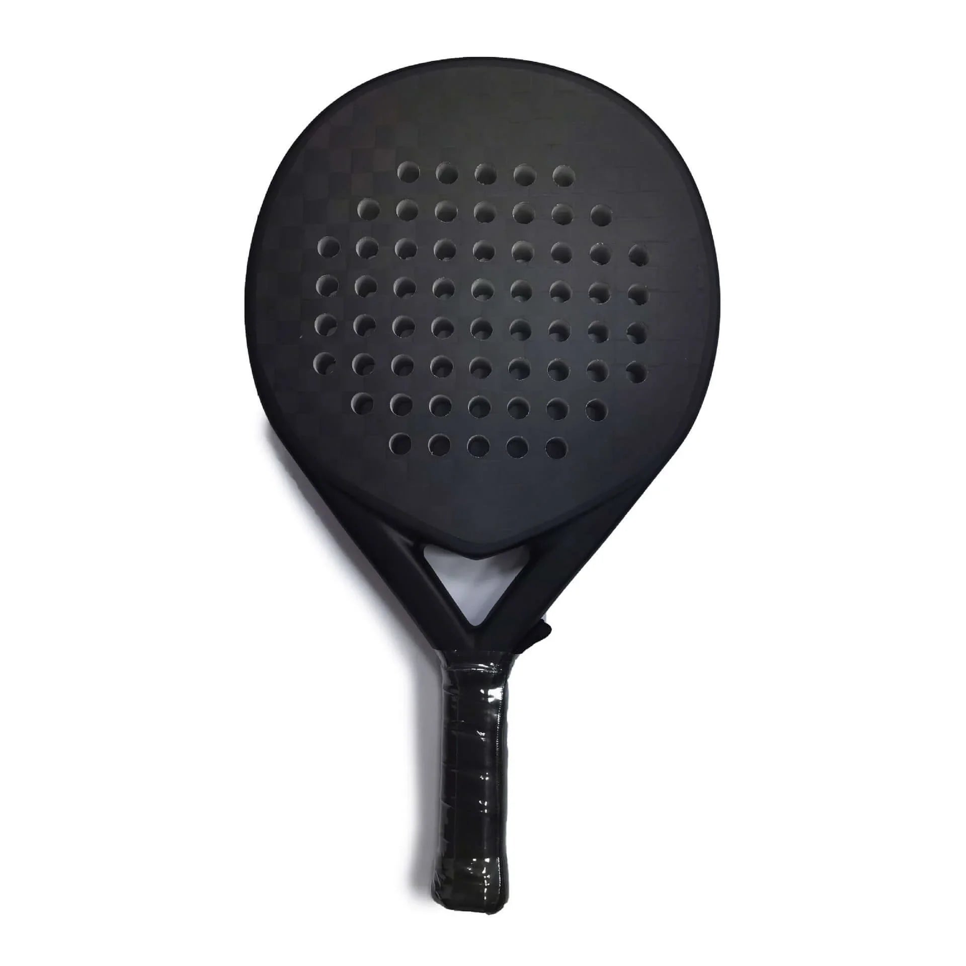 Carbon Fibber Padel Racket, lightweight design with a sleek black finish and grip, perfect for power and control.