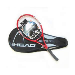 Carbon Fiber Super Light Weight Tennis Racquets Shock-Proof And Throw-Proof on a black HEAD racquet case.
