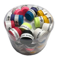 Special sweat absorbing belt for tennis racket in a clear container with various colors of tape.