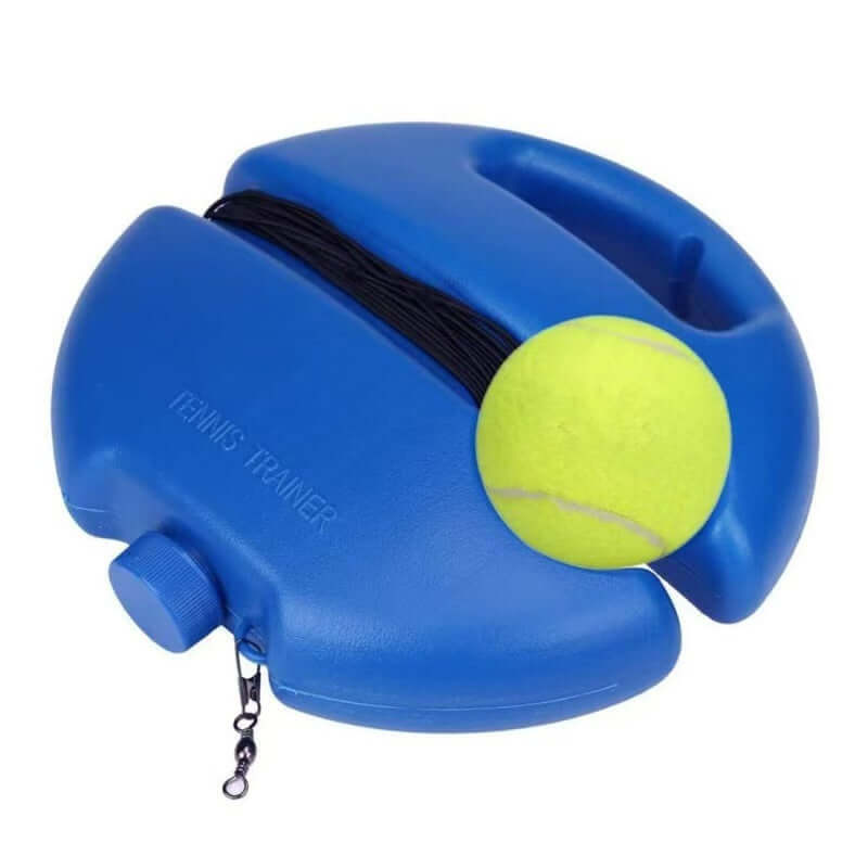 Tennis with Tennis String portable trainer for indoor and outdoor practice with a bright yellow tennis ball.