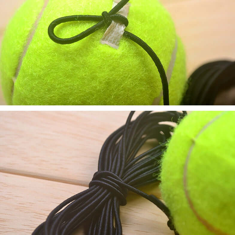 Tennis with Tennis String showing a close-up of a tennis ball and attached string for training.