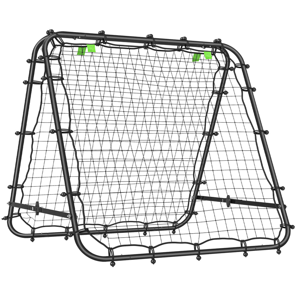 Double Sided Tennis Rebounder Net With Five Adjustable Angles, Black positioned for training.