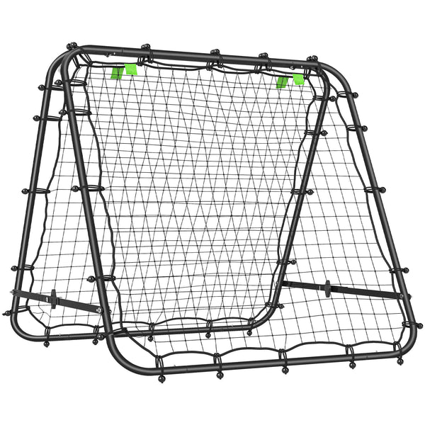 Double Sided Tennis Rebounder Net With Five Adjustable Angles, Black in a training setting for sports practice.