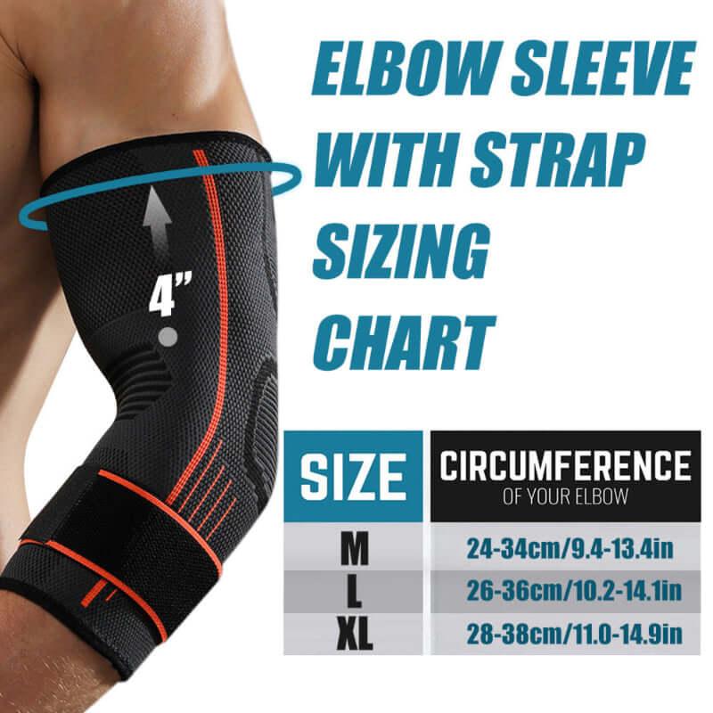 Tennis Protective Gear – Durable & Comfortable Multi-Sport Protection elbow sleeve sizing chart with dimensions and sizes