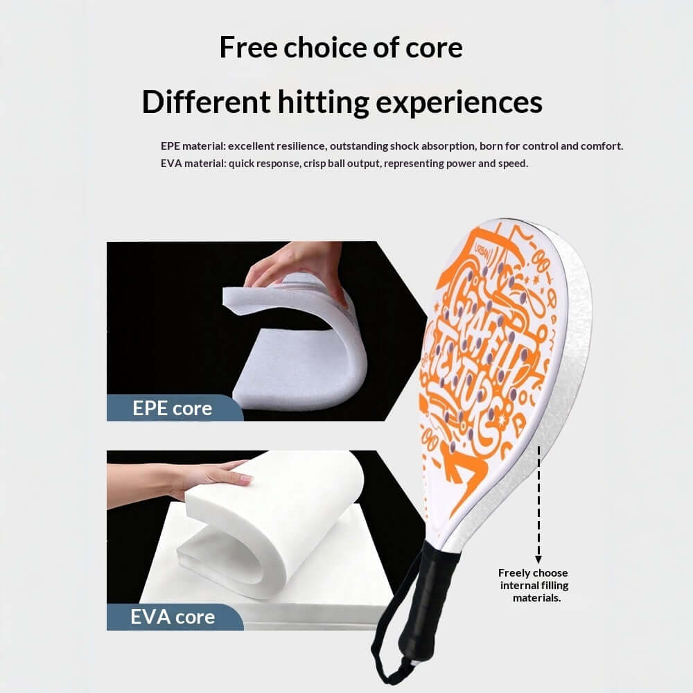 Entry-level Padel Tennis Racket With An ABS Frame showing different core materials EPE and EVA for optimal performance.
