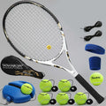 Fixed tennis trainer set including racket, balls, and accessories for enhanced practice.