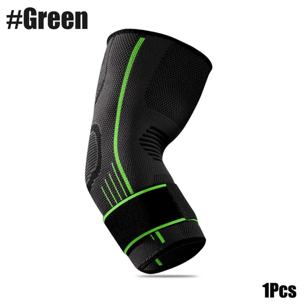 Tennis Protective Gear – Durable & Comfortable Multi-Sport Protection in black and green elbow sleeve
