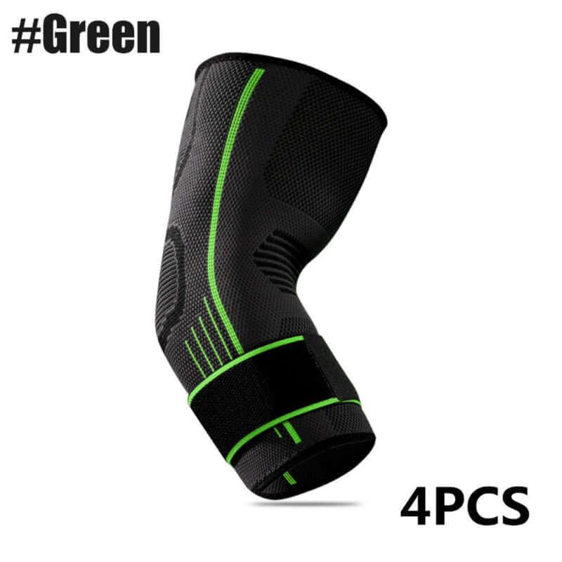 Tennis Protective Gear – Durable & Comfortable Multi-Sport Protection elbow support in green color.