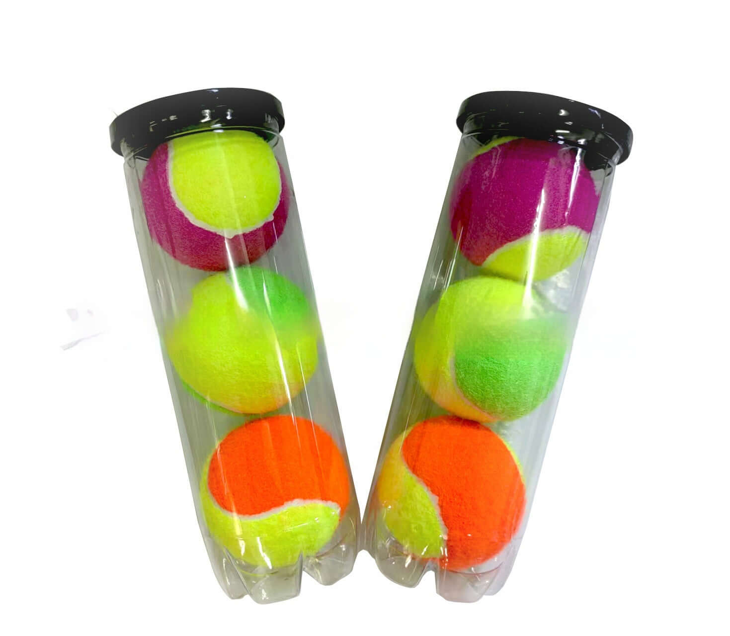 High Elasticity Durable Training Tennis Rubber Barrel Ball packaged in clear tubes with colorful balls for practice.