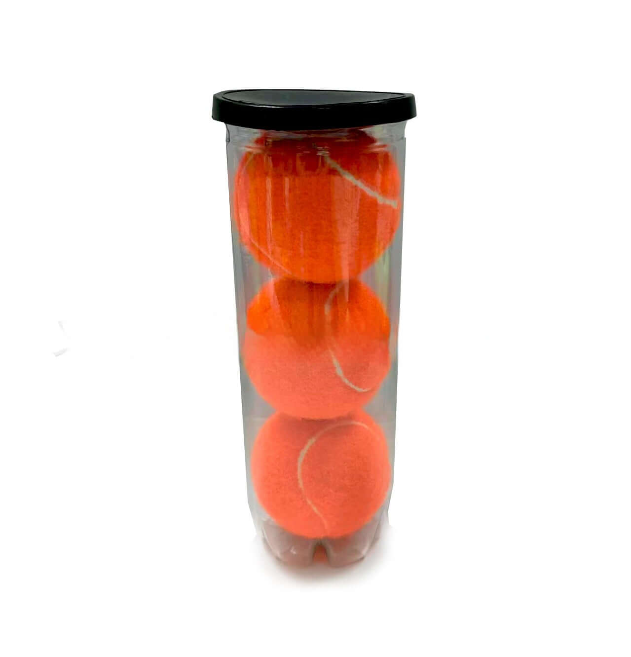 High Elasticity Durable Training Tennis Rubber Barrel Ball in a clear tube, featuring three bright orange training balls.