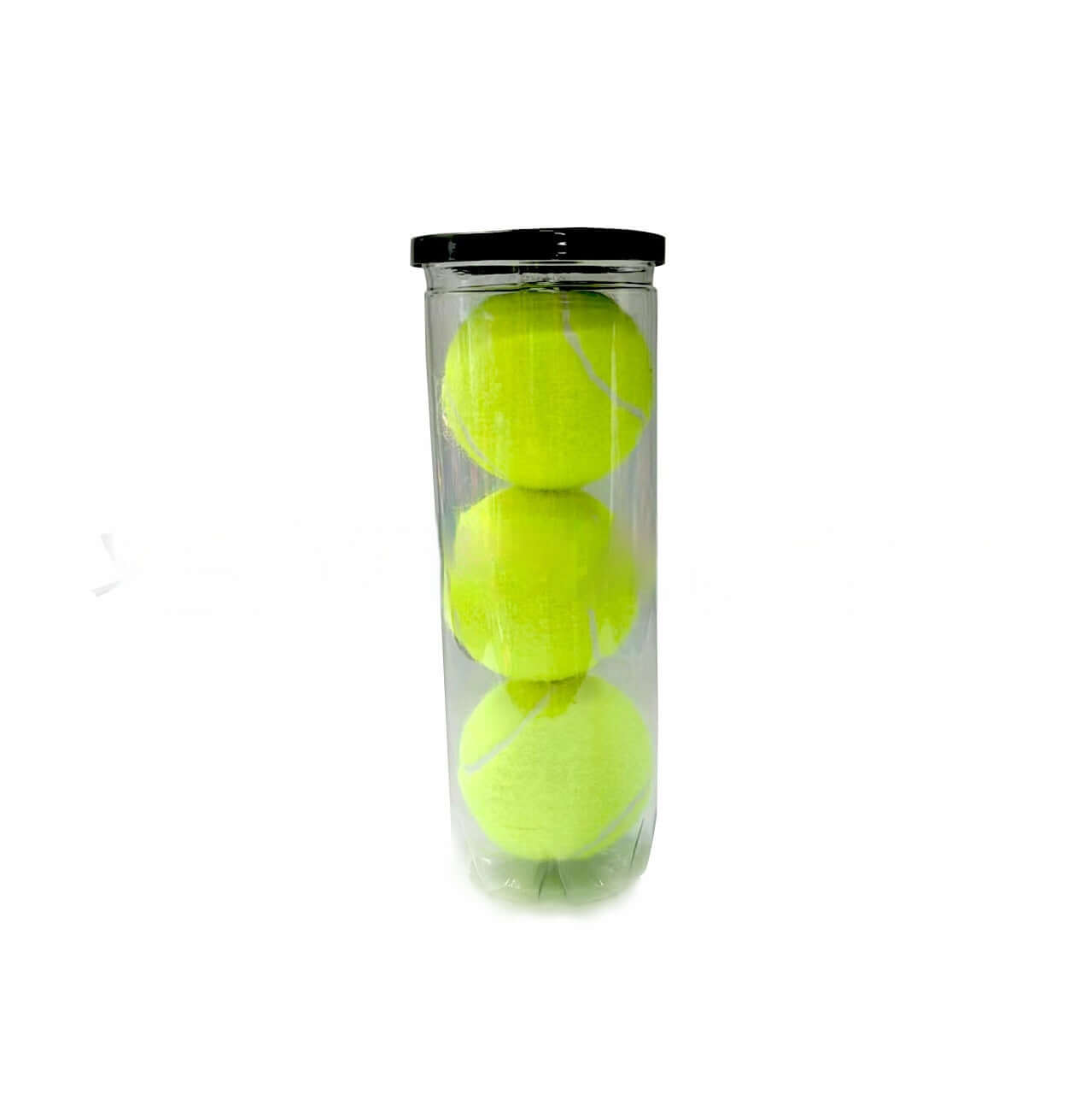 High Elasticity Durable Training Tennis Rubber Barrel Ball in a clear container with black lid.