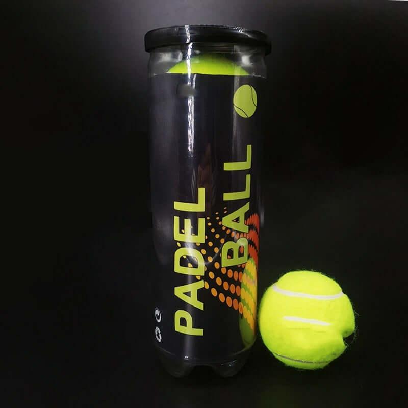 High quality wool tennis balls packaged in a tube with a vibrant yellow color, perfect for tennis and padel games.
