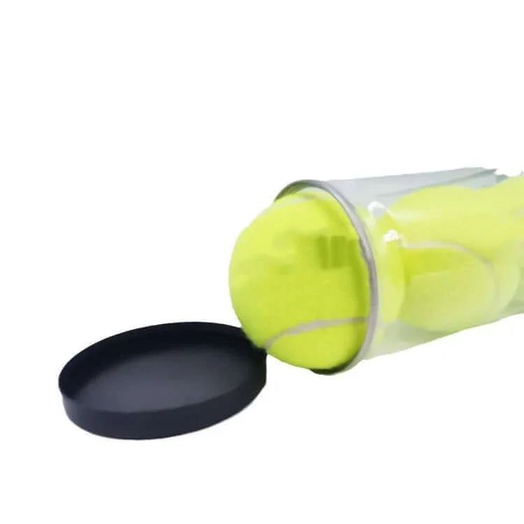 High Quality Wool Tennis Balls in a container with a black lid, showcasing their vibrant yellow color and durability.