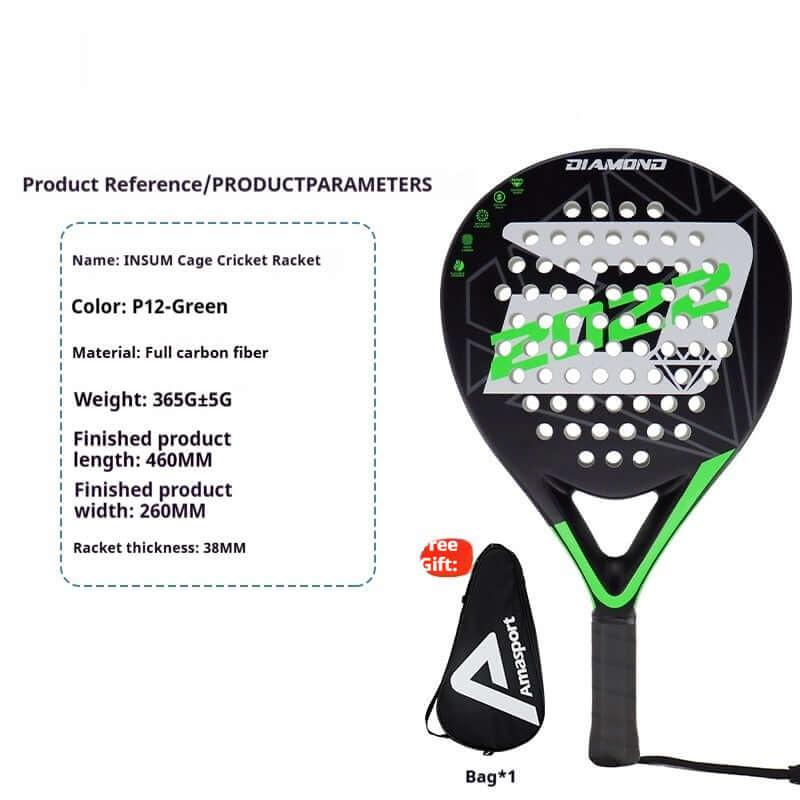 AMA Sports Carbon Fibber Tennis Racket in P12-Green made of full carbon fibber with specifications listed.