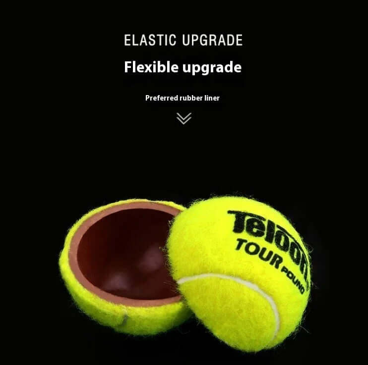 P4 barrel tennis balls by Teloon showcase elastic upgrade with preferred rubber liner for improved performance.