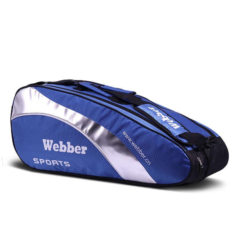 Portable Racket Bag in blue and silver, ideal for carrying sports gear, rackets, and shoes.