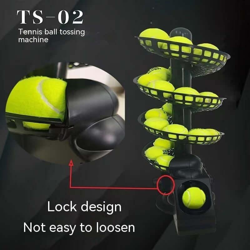 Portable tennis ball dispenser with locking design for secure tennis ball storage and efficient practice.