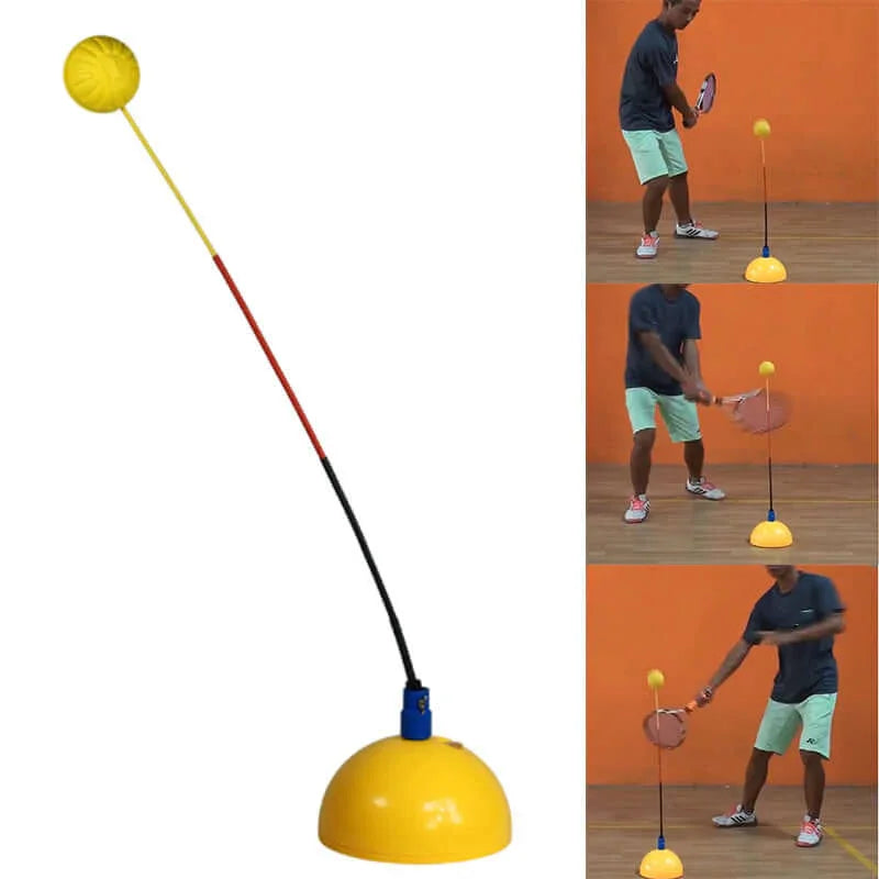 Portable tennis trainer for practice and rebound training with easy setup and lightweight design.