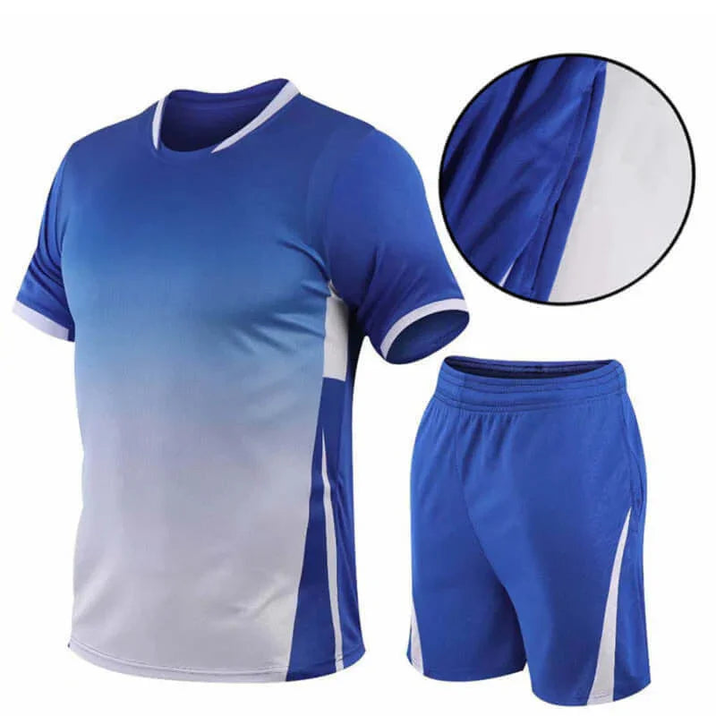Tennis Suit for Men – Summer Sports T-Shirt & Shorts Set (M–5XL) in blue, featuring breathable fabric for summer play.