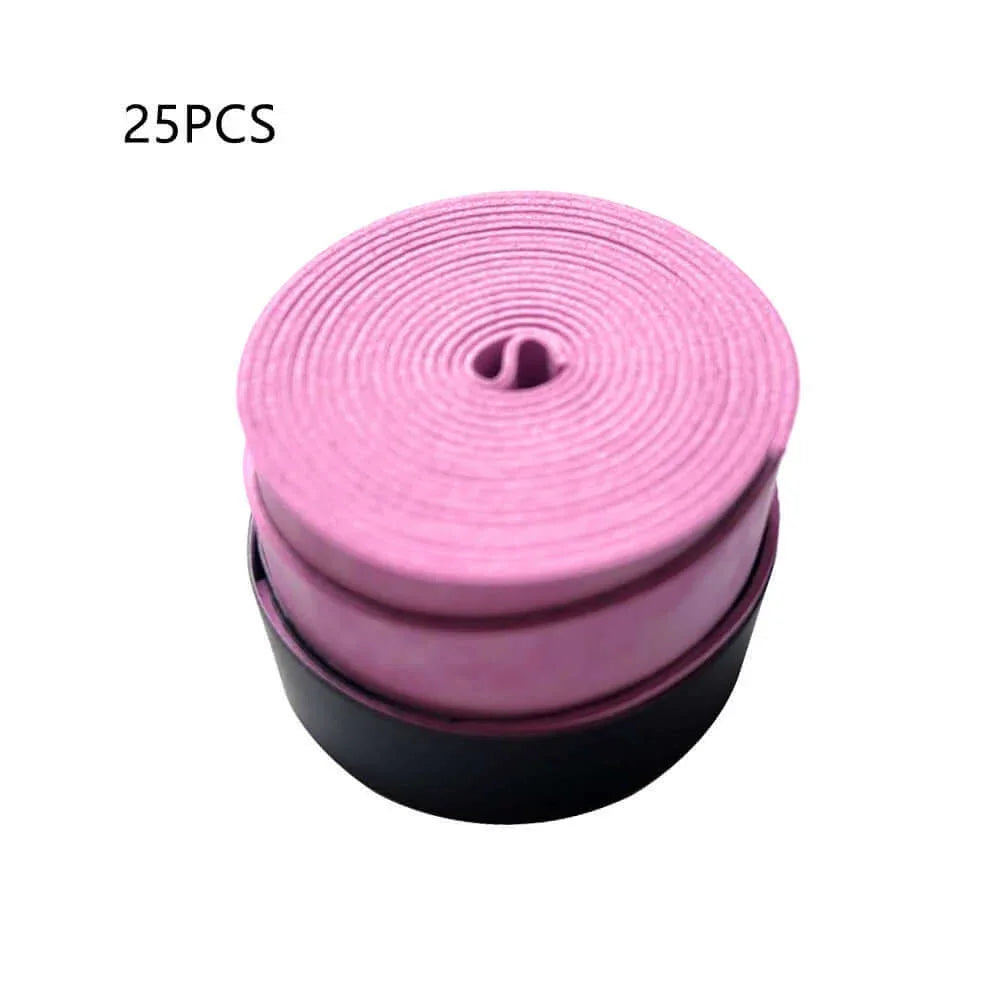 Racket Grip Tape roll in pink, 25PCS, non-slip frosted for improved grip and durability.