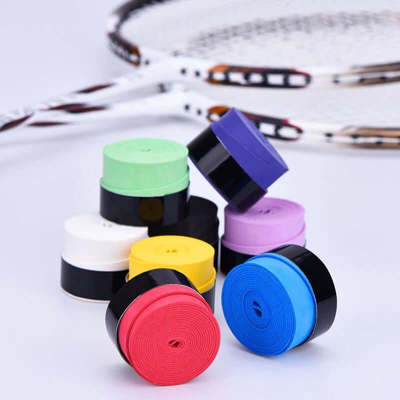 Assorted Racket Grip Tape rolls in vibrant colors, showcasing non-slip, durable design for enhanced performance.