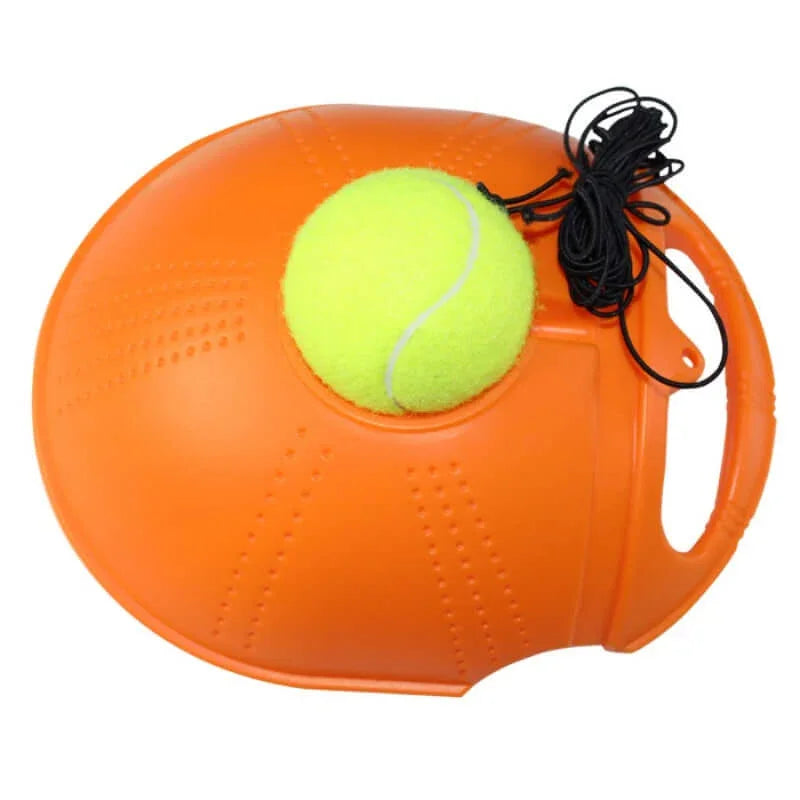 Beginner tennis training equipment with orange base and attached tennis ball for practice and skill improvement