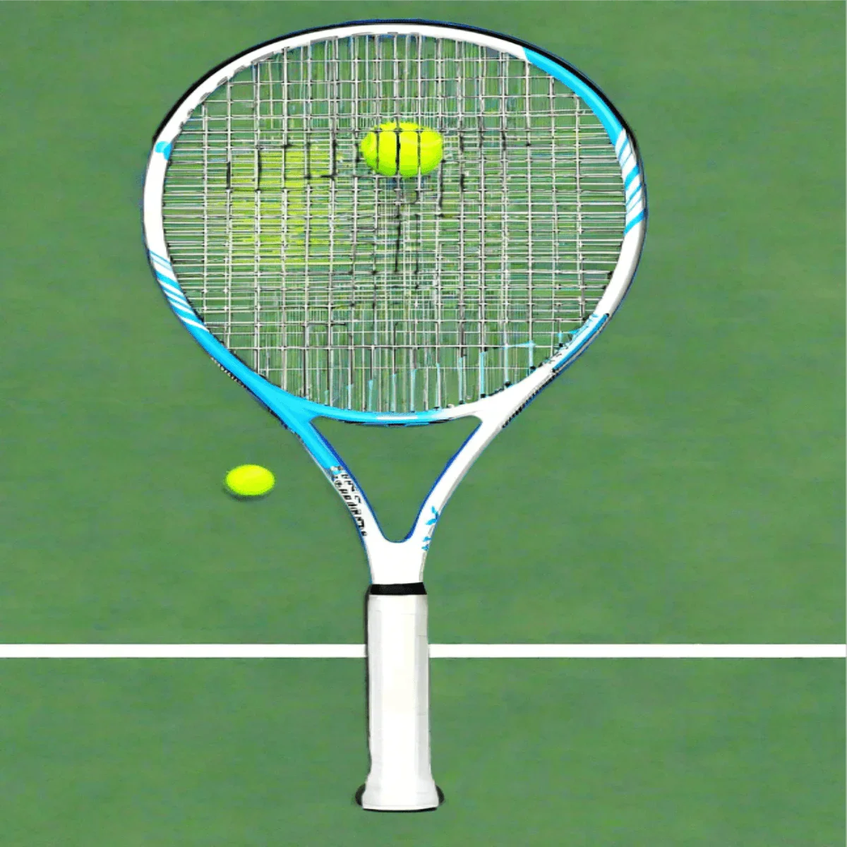 Teloon Tennis Racket hitting a tennis ball on the court, showcasing its lightweight and ergonomic design.