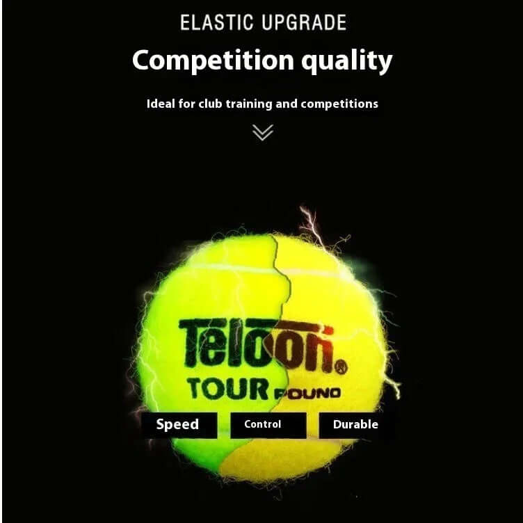 P4 barrel tennis balls by Teloon showcasing elastic upgrade and competition quality for training and matches.