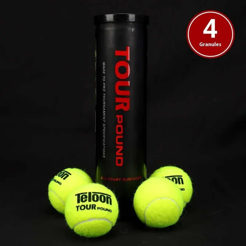 P4 barrel tennis balls by Teloon in packaging with vibrant yellow balls for durable match play
