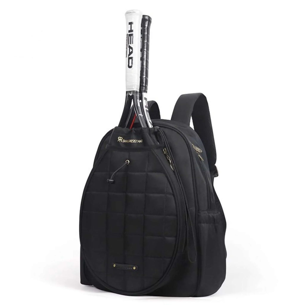 Tennis and badminton bag  with rackets displayed in stylish black shoulder bag.