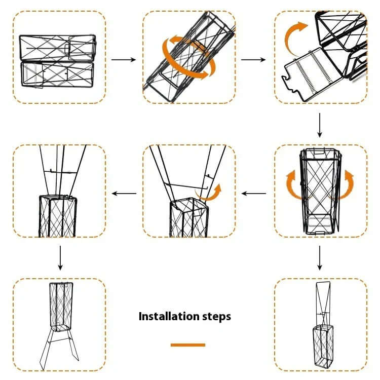 Installation steps for the best tennis ball collector by SoleStrideUK, showing visual guide to assembly process.