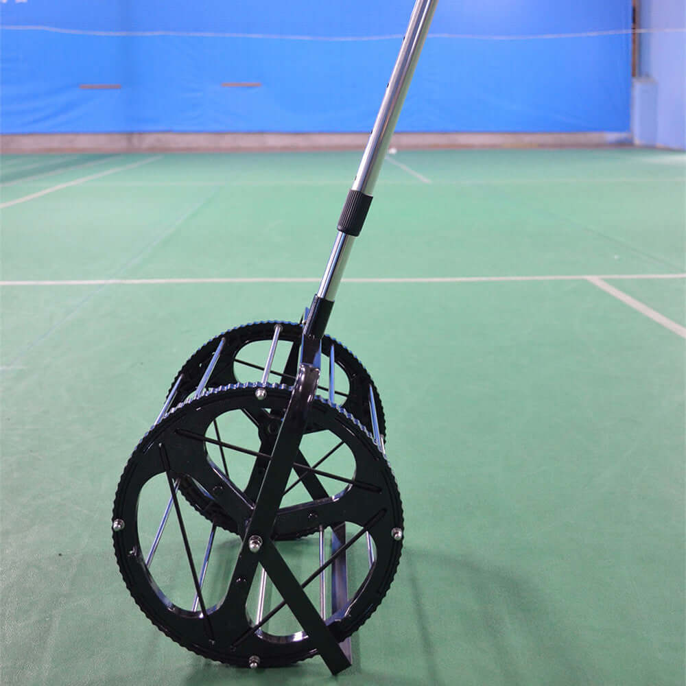 Tennis Ball Picker Pick Up Basket Tennis Trainer Recycler on a tennis court for easy ball collection.