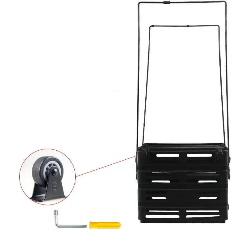 Tennis Cart Storage Basket with wheels and folding pull rod for easy transport and storage.