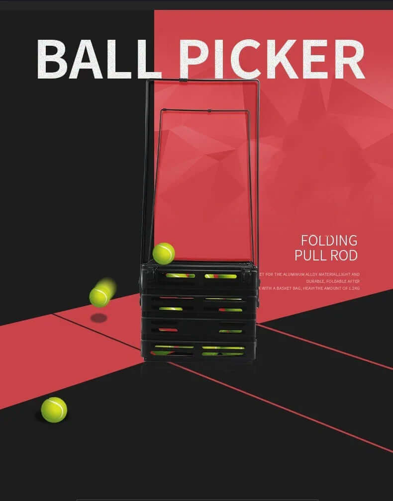 Tennis Cart Storage Basket for easy ball picking with folding pull rod and portable design