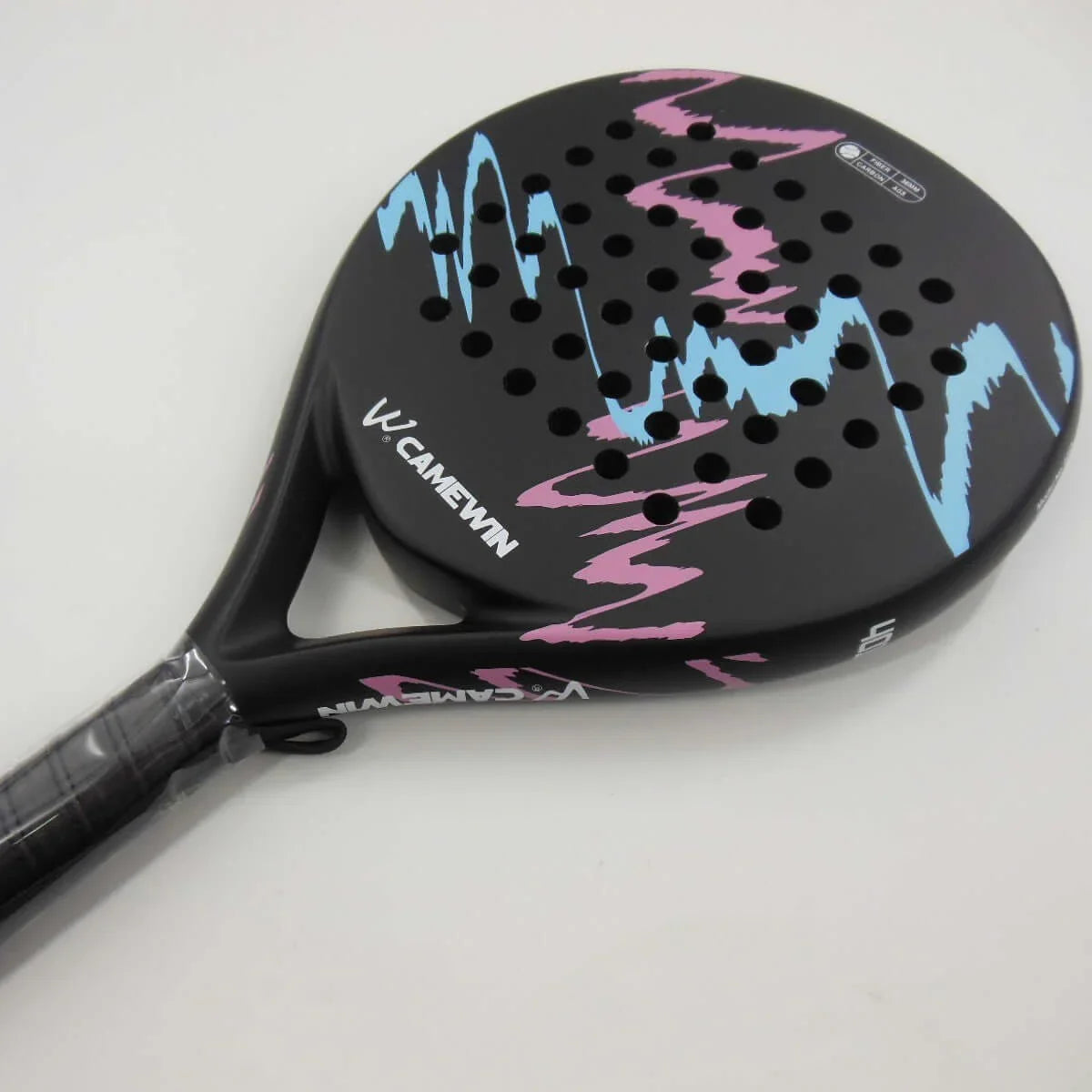 Black and colourful Carbon Beach Foam tennis padel racket, ideal for enhancing gameplay and sport performance.