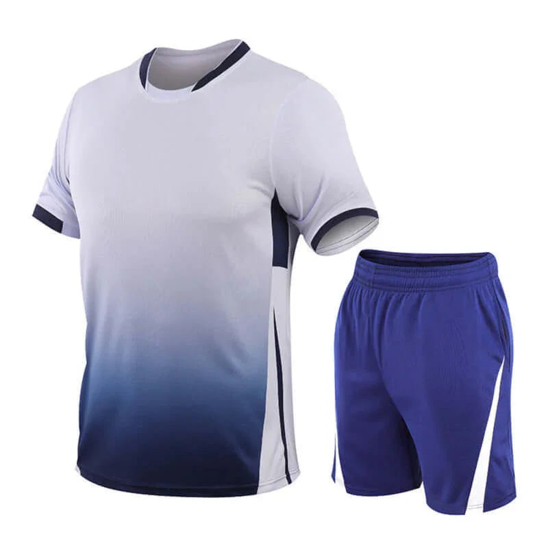 Tennis Suit for Men – Summer Sports T-Shirt & Shorts Set (M–5XL) in blue and white color, ideal for summer training.